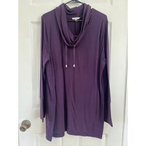 Cable & Gauge Purple Cowl Neck Tunic Top 1X Purple Stretch Soft Casual Flowy